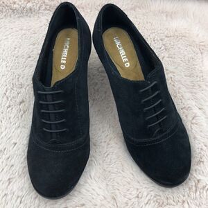 Michelle D leather suede elastic goring heel booties